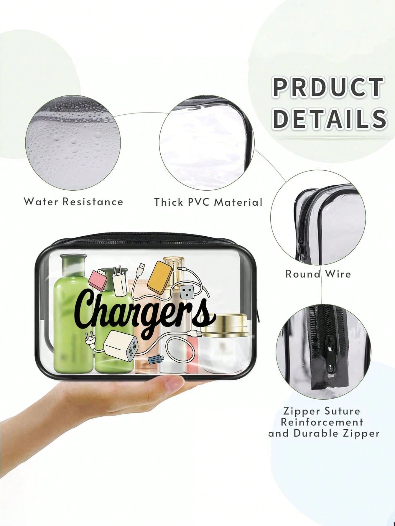 New Arrival: Exclusive Charging Device Organizer Bag- Transparent Toiletry Bag, Travel Essential, Portable Zippered Makeup Bag, Beach Transparent PVC Toiletry Bag, Waterproof Storage Bag, Transparent