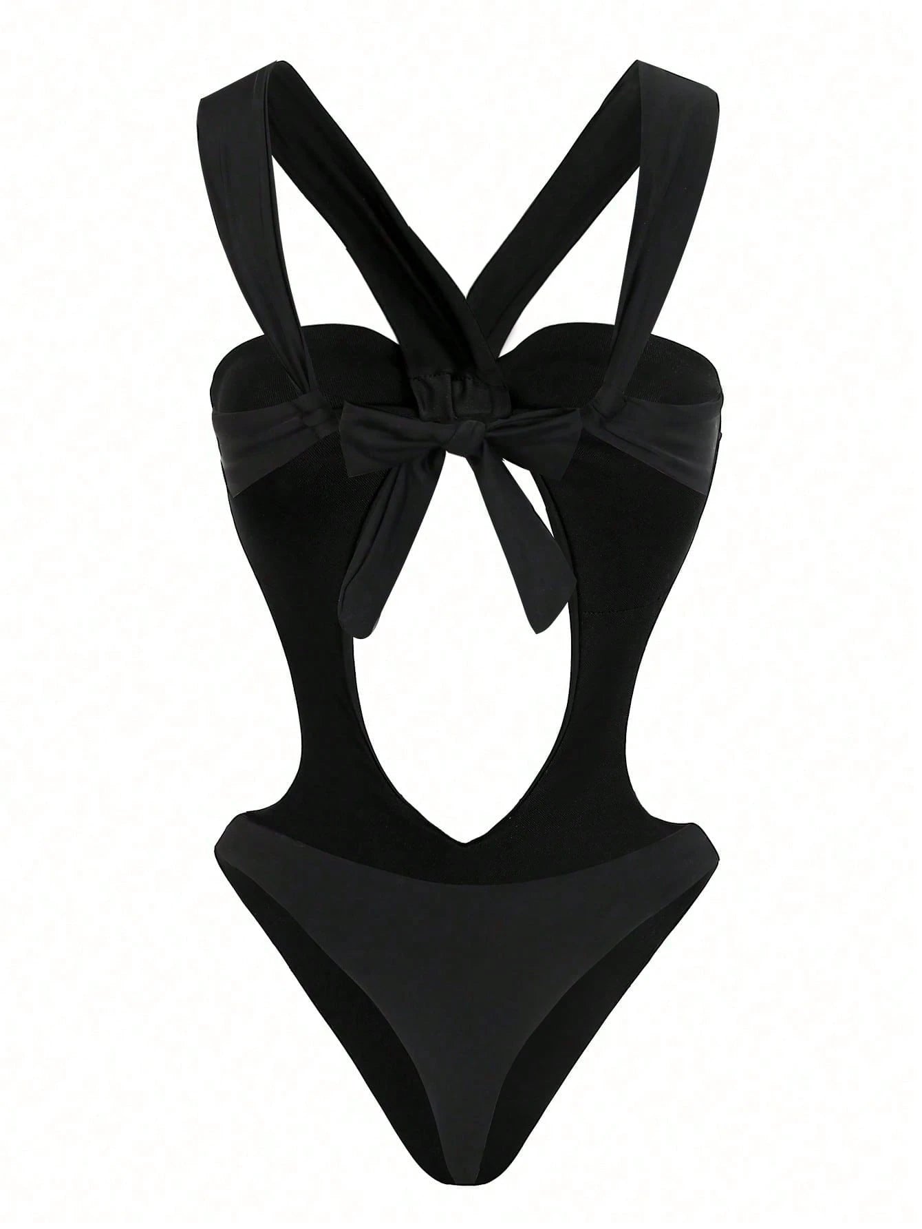 New Arrival Spring/Summer Sexy & Elegant Black Solid Color Hollow-Out One-Piece Swimsuit, Suitable For Beach, Party, Date Vacation