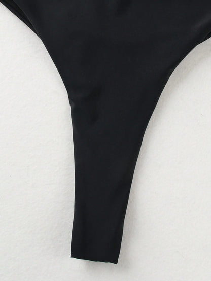 New Arrival Spring/Summer Sexy & Elegant Black Solid Color Hollow-Out One-Piece Swimsuit, Suitable For Beach, Party, Date Vacation