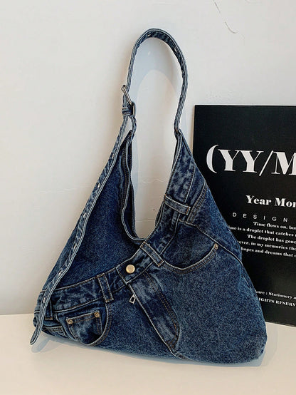 New Fashion Street Jeans Shoulder Bag, Versatile Commuting Large Capacity Women's Crossbody Bag, Casual Chic Washed Jeans Hobo Bag, Suitable For Commuting And Shopping., Perfect For Cow Girl