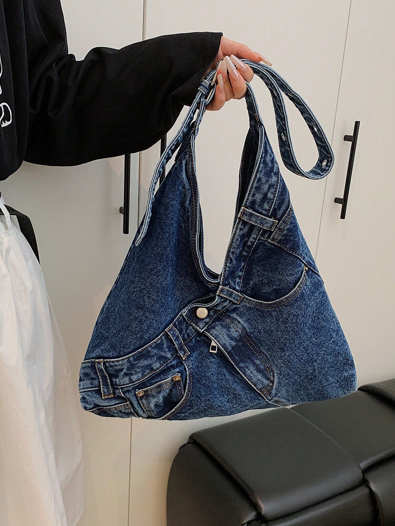 New Fashion Street Jeans Shoulder Bag, Versatile Commuting Large Capacity Women's Crossbody Bag, Casual Chic Washed Jeans Hobo Bag, Suitable For Commuting And Shopping., Perfect For Cow Girl
