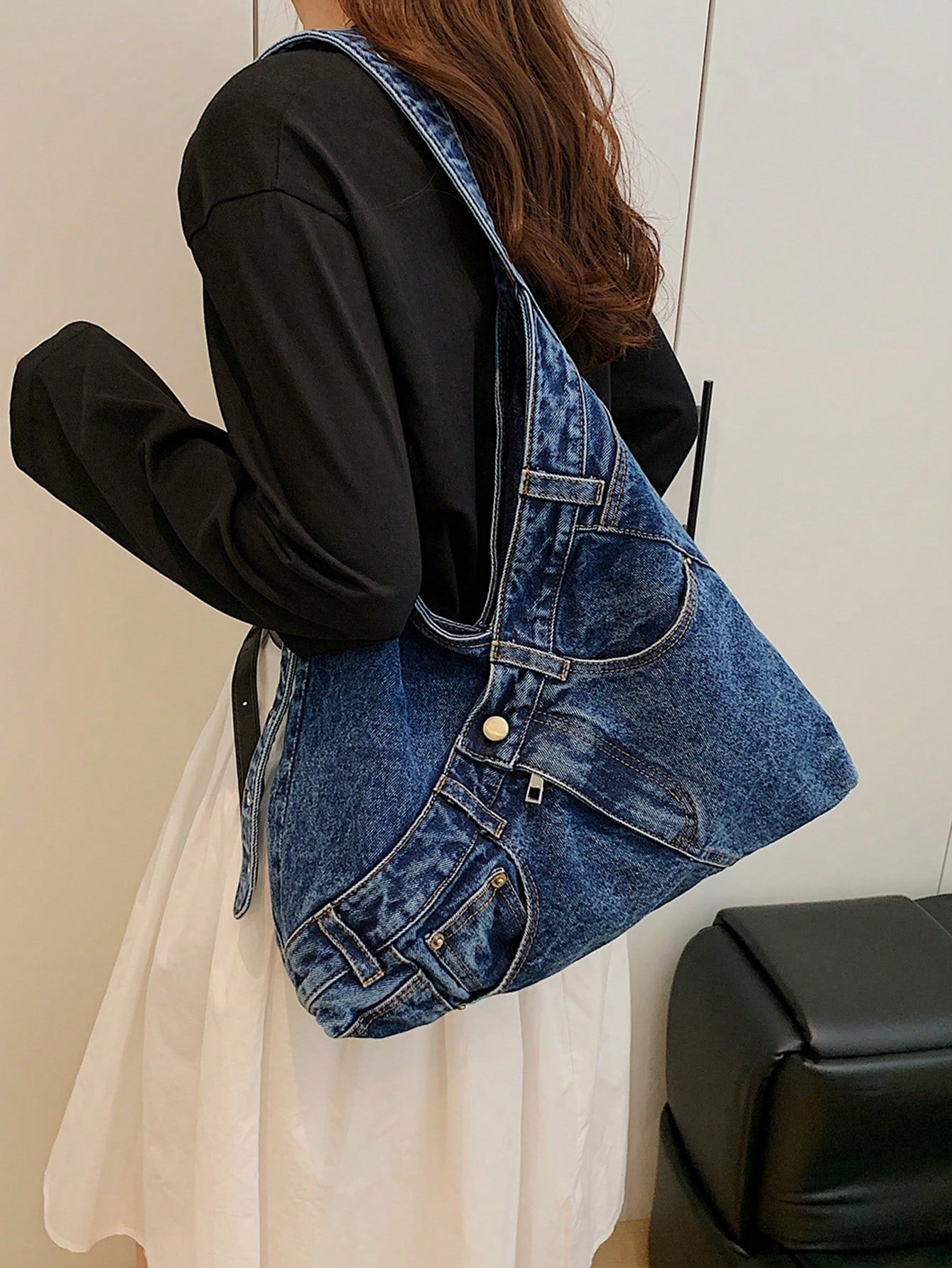 New Fashion Street Jeans Shoulder Bag, Versatile Commuting Large Capacity Women's Crossbody Bag, Casual Chic Washed Jeans Hobo Bag, Suitable For Commuting And Shopping., Perfect For Cow Girl