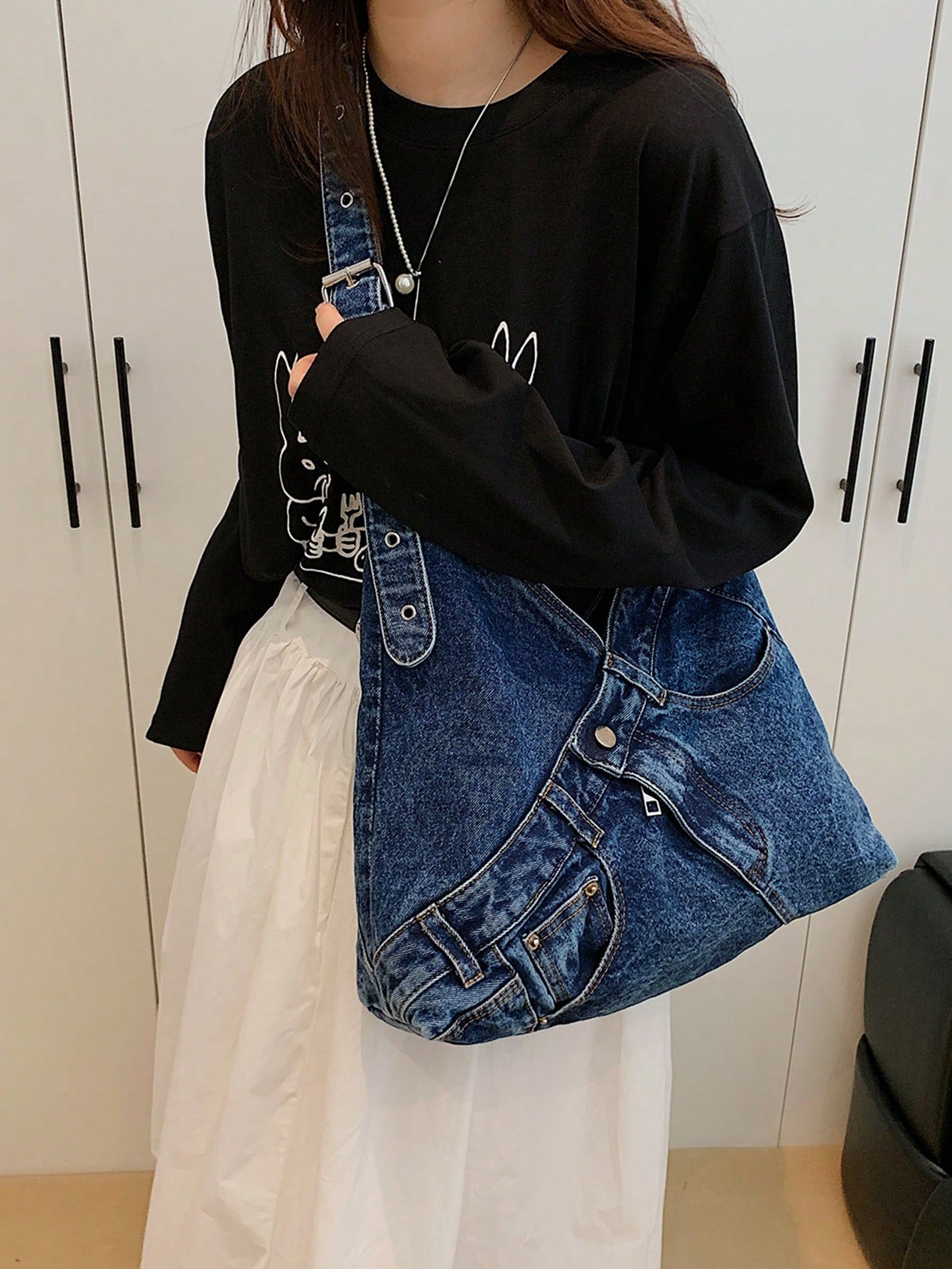 New Fashion Street Jeans Shoulder Bag, Versatile Commuting Large Capacity Women's Crossbody Bag, Casual Chic Washed Jeans Hobo Bag, Suitable For Commuting And Shopping., Perfect For Cow Girl