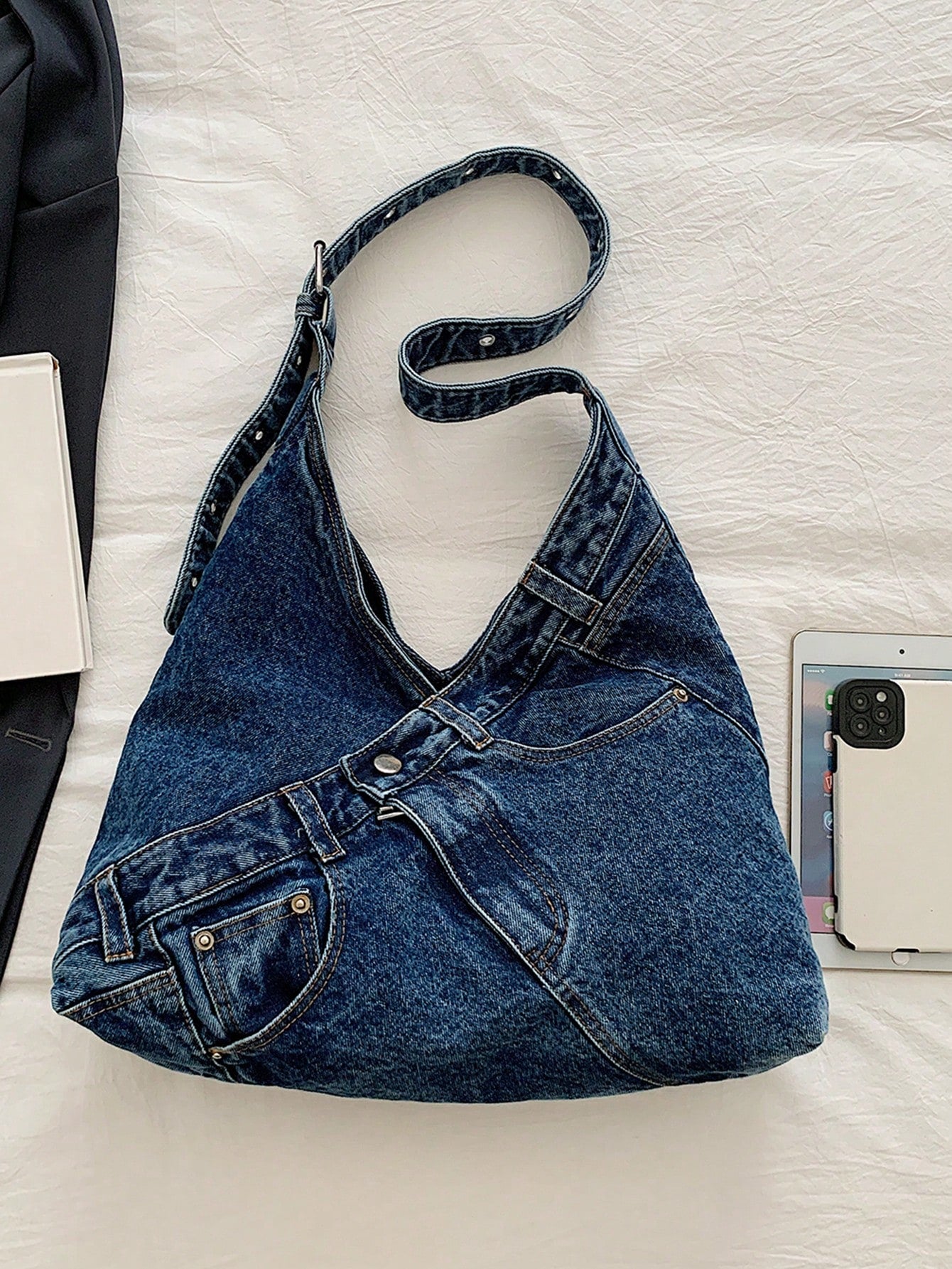 New Fashion Street Jeans Shoulder Bag, Versatile Commuting Large Capacity Women's Crossbody Bag, Casual Chic Washed Jeans Hobo Bag, Suitable For Commuting And Shopping., Perfect For Cow Girl