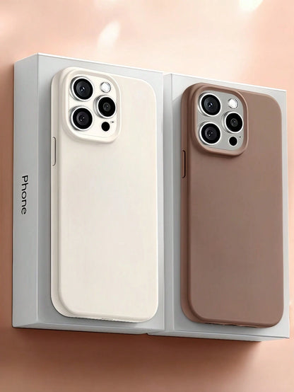 New Luxury Shock-Absorbing Soft Beige Phone Case, Suitable For 17 Air 16 15 Pro 14 Plus 13 12 11 17 Pro Max XR XS Max X/XS 7/8 Plus 7/8, Anti-Fall Smooth, Anti-Shock Design, Fashion Minimalist, Skin-F