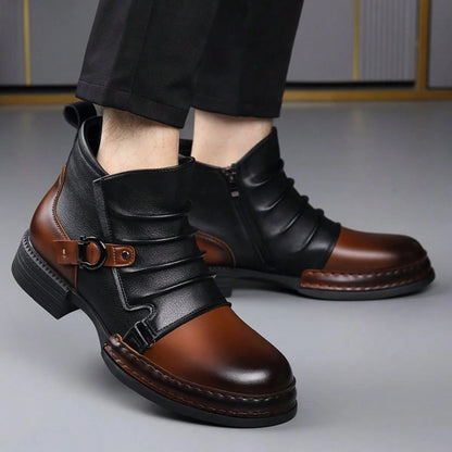 New Men's Plus Size Thick Soled Contrasting Stitching Ankle Boots, Pleated Texture Metallic Texture Street Casual Shoes