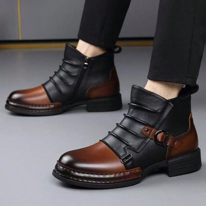 New Men's Plus Size Thick Soled Contrasting Stitching Ankle Boots, Pleated Texture Metallic Texture Street Casual Shoes