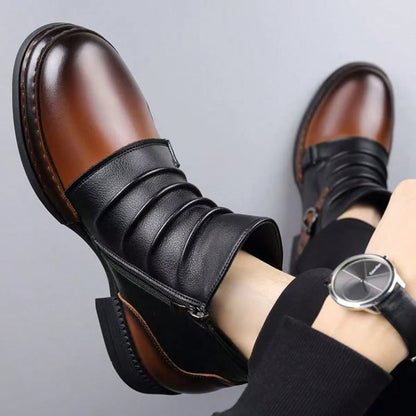 New Men's Plus Size Thick Soled Contrasting Stitching Ankle Boots, Pleated Texture Metallic Texture Street Casual Shoes