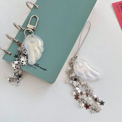 New Spring Glitter Angel Wings Star Chain Keychain, Y2K Magical Girl Style Bag Charm, Phone Lanyard, Phone Pendant, Earphone Case Decor, Bag Accessory, Aesthetic