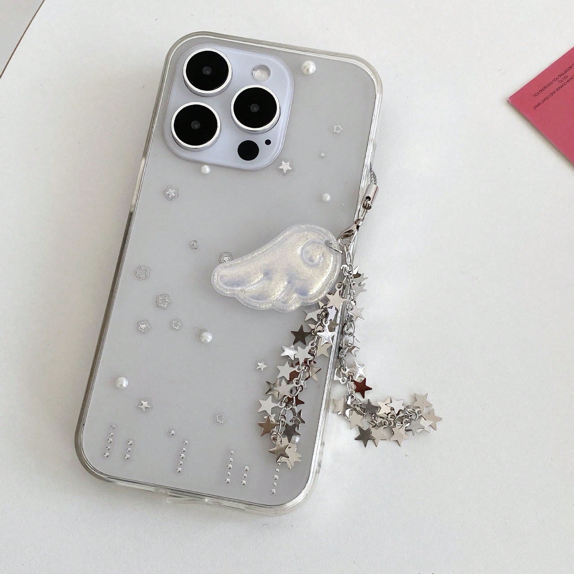 New Spring Glitter Angel Wings Star Chain Keychain, Y2K Magical Girl Style Bag Charm, Phone Lanyard, Phone Pendant, Earphone Case Decor, Bag Accessory, Aesthetic