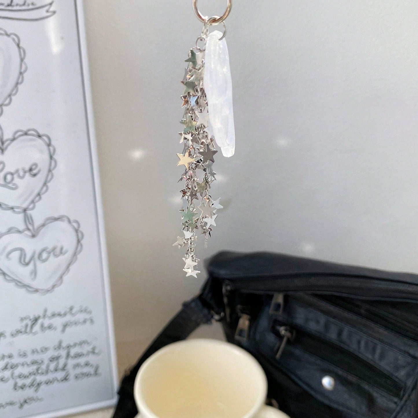 New Spring Glitter Angel Wings Star Chain Keychain, Y2K Magical Girl Style Bag Charm, Phone Lanyard, Phone Pendant, Earphone Case Decor, Bag Accessory, Aesthetic