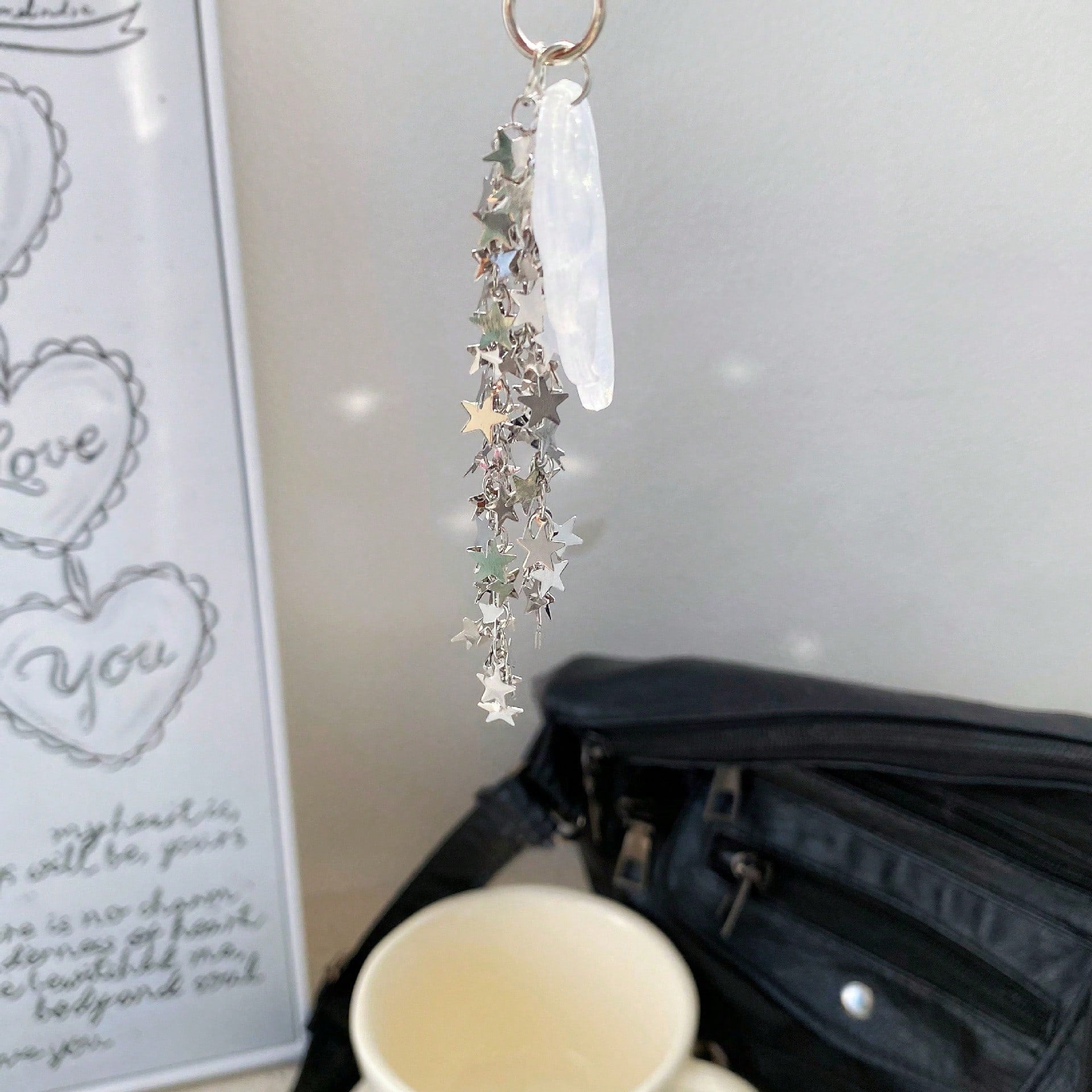 New Spring Glitter Angel Wings Star Chain Keychain, Y2K Magical Girl Style Bag Charm, Phone Lanyard, Phone Pendant, Earphone Case Decor, Bag Accessory, Aesthetic
