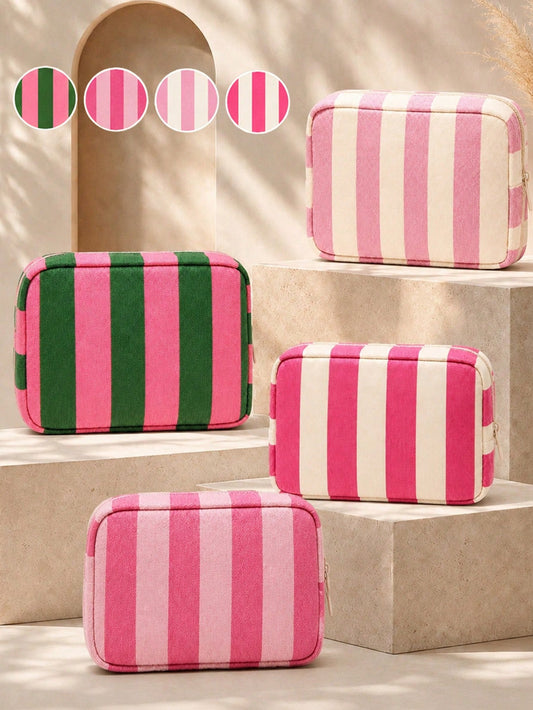 New Striped Makeup Bag, Toiletry Bag, Storage Bag, Large Capacity Cosmetic Storage Bag, Portable Handheld Makeup Storage Bag, Cute Travel Toiletry Bag, Home Storage Bag, Soft Material Travel Makeup Ba