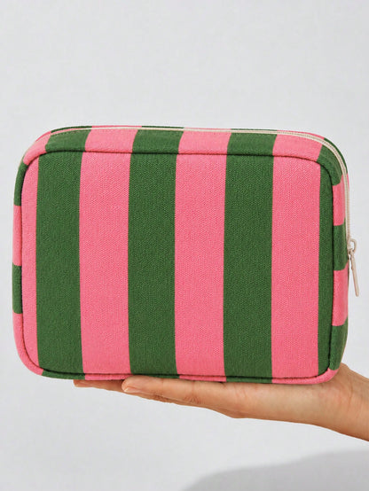 New Striped Makeup Bag, Toiletry Bag, Storage Bag, Large Capacity Cosmetic Storage Bag, Portable Handheld Makeup Storage Bag, Cute Travel Toiletry Bag, Home Storage Bag, Soft Material Travel Makeup Ba