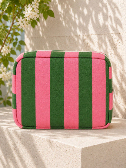 New Striped Makeup Bag, Toiletry Bag, Storage Bag, Large Capacity Cosmetic Storage Bag, Portable Handheld Makeup Storage Bag, Cute Travel Toiletry Bag, Home Storage Bag, Soft Material Travel Makeup Ba
