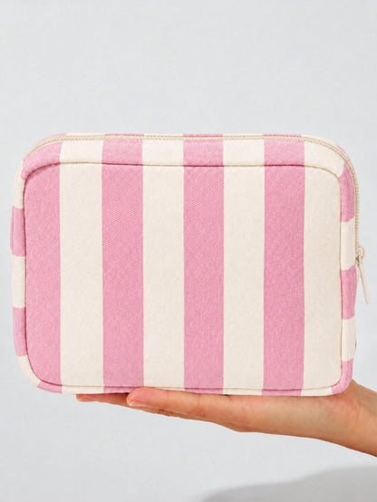 New Striped Makeup Bag, Toiletry Bag, Storage Bag, Large Capacity Cosmetic Storage Bag, Portable Handheld Makeup Storage Bag, Cute Travel Toiletry Bag, Home Storage Bag, Soft Material Travel Makeup Ba