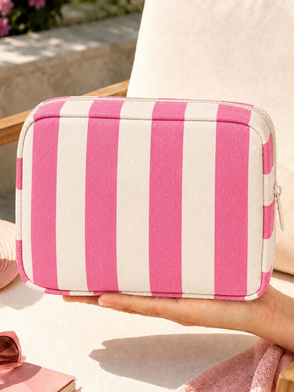 New Striped Makeup Bag, Toiletry Bag, Storage Bag, Large Capacity Cosmetic Storage Bag, Portable Handheld Makeup Storage Bag, Cute Travel Toiletry Bag, Home Storage Bag, Soft Material Travel Makeup Ba