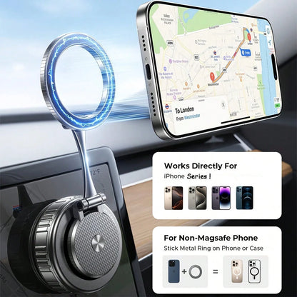 New Upgraded Aluminum Alloy Magnetic Vacuum Car Phone Holder, Compatible With Magsafe, Adjustable Rotating Base, Suction Cup Alloy Sturdy Phone Mount, Suitable Compatible With Apple 17 Pro Max, 360° R