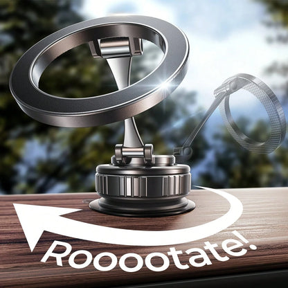 New Upgraded Aluminum Alloy Magnetic Vacuum Car Phone Holder, Compatible With Magsafe, Adjustable Rotating Base, Suction Cup Alloy Sturdy Phone Mount, Suitable Compatible With Apple 17 Pro Max, 360° R