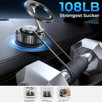 New Upgraded Aluminum Alloy Magnetic Vacuum Car Phone Holder, Compatible With Magsafe, Adjustable Rotating Base, Suction Cup Alloy Sturdy Phone Mount, Suitable Compatible With Apple 17 Pro Max, 360° R
