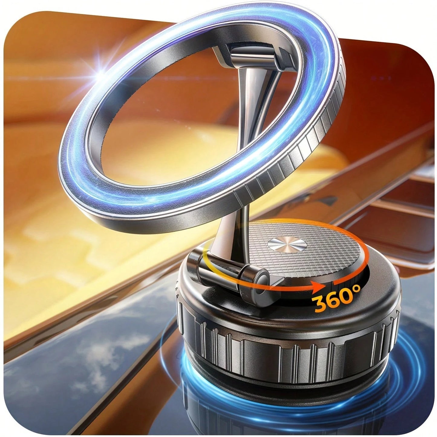 New Upgraded Aluminum Alloy Magnetic Vacuum Car Phone Holder, Compatible With Magsafe, Adjustable Rotating Base, Suction Cup Alloy Sturdy Phone Mount, Suitable Compatible With Apple 17 Pro Max, 360° R