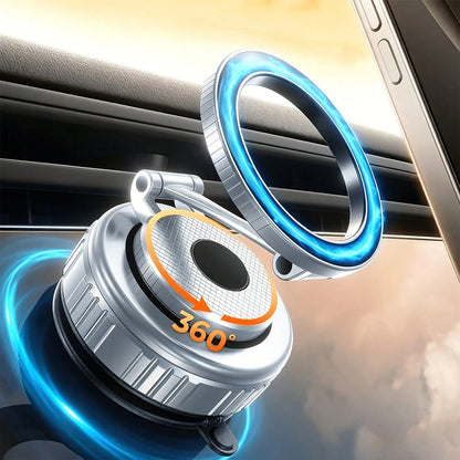 New Upgraded Aluminum Alloy Magnetic Vacuum Car Phone Holder, Compatible With Magsafe, Adjustable Rotating Base, Suction Cup Alloy Sturdy Phone Mount, Suitable Compatible With Apple 17 Pro Max, 360° R