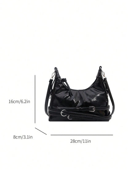 New Women's Fashion Versatile Leather Belt Buckle Decor Large Capacity Commuter Shoulder Crossbody Bag