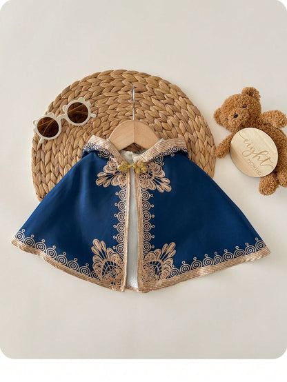 Newborn Baby Boy/Girl Cute Blue & Luxurious Gold Floral Pattern Photography Outfit