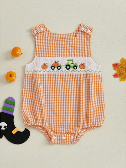 Newborn Baby Boy Halloween Rompers Sleeveless Pumpkin Bodysuits 3M 6M 9M 12M 18M Infant Fall One Piece Short Jumpsuit