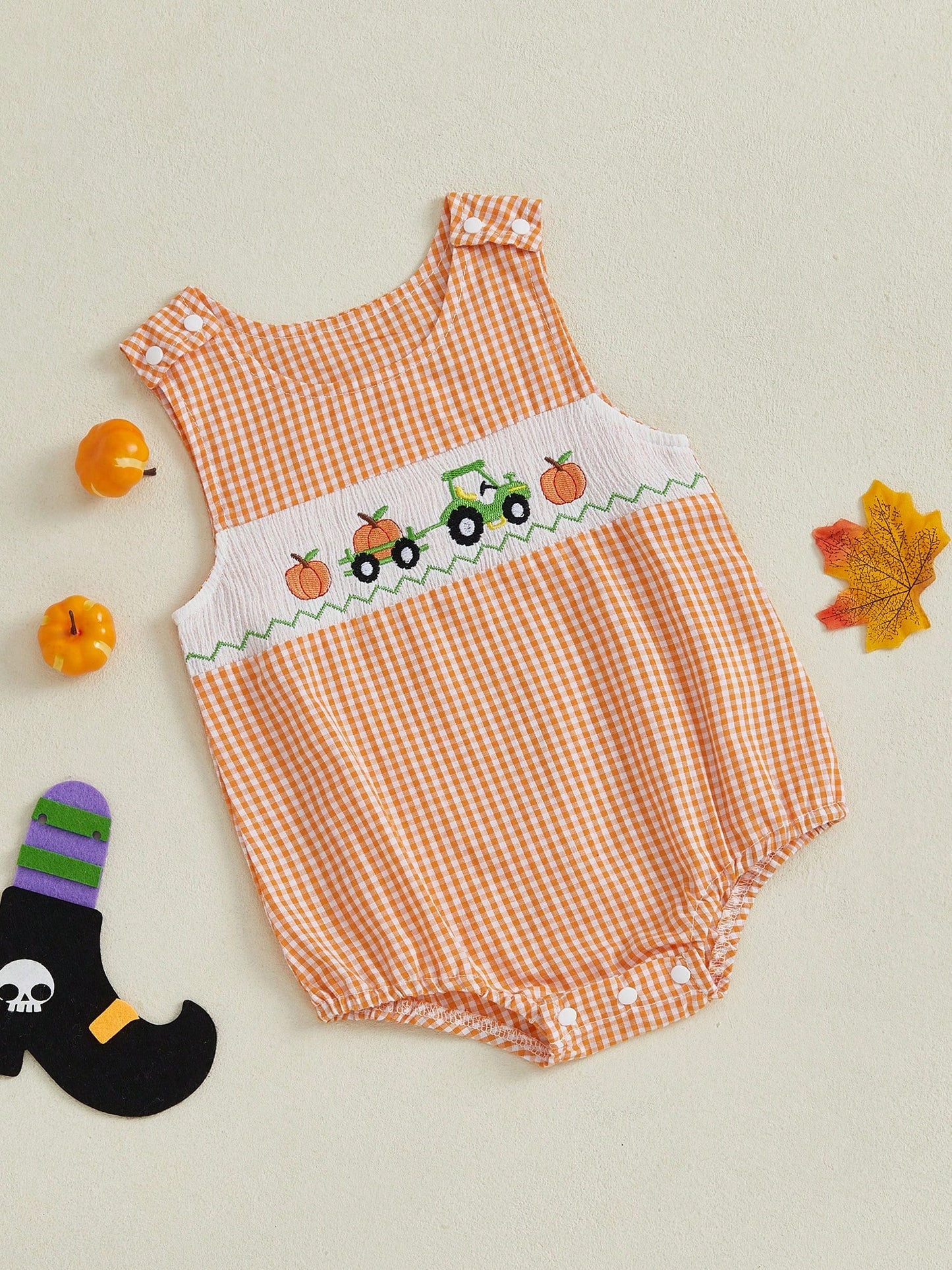 Newborn Baby Boy Halloween Rompers Sleeveless Pumpkin Bodysuits 3M 6M 9M 12M 18M Infant Fall One Piece Short Jumpsuit