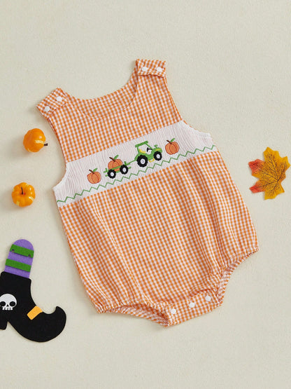 Newborn Baby Boy Halloween Rompers Sleeveless Pumpkin Bodysuits 3M 6M 9M 12M 18M Infant Fall One Piece Short Jumpsuit