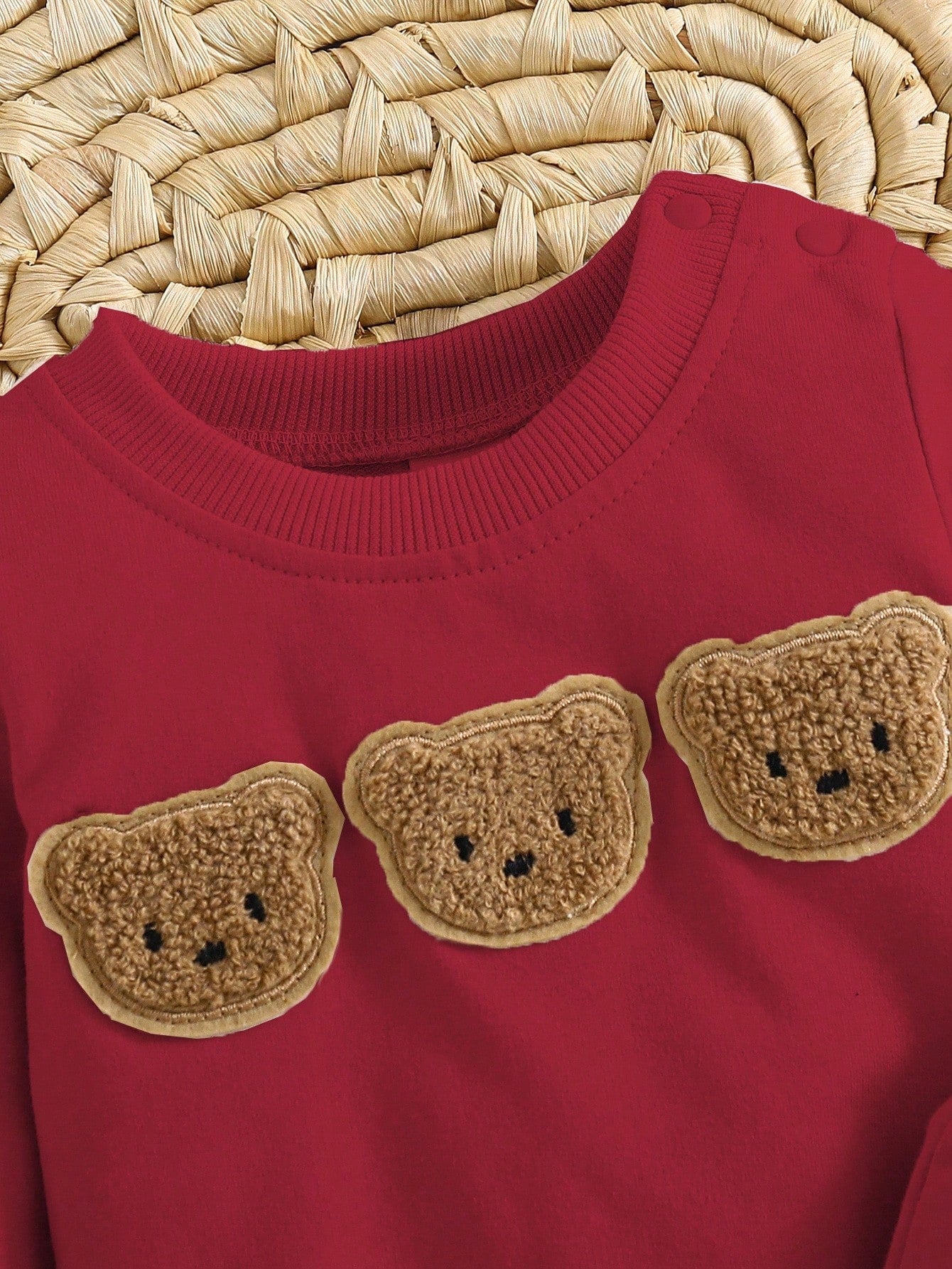 Newborn Baby Cartoon Bear Embroidered Sweatshirt & Pants 2 Pieces Outfit Set,Red Cute Graphic Holiday Clothes For Autumn Christmas Korean Style