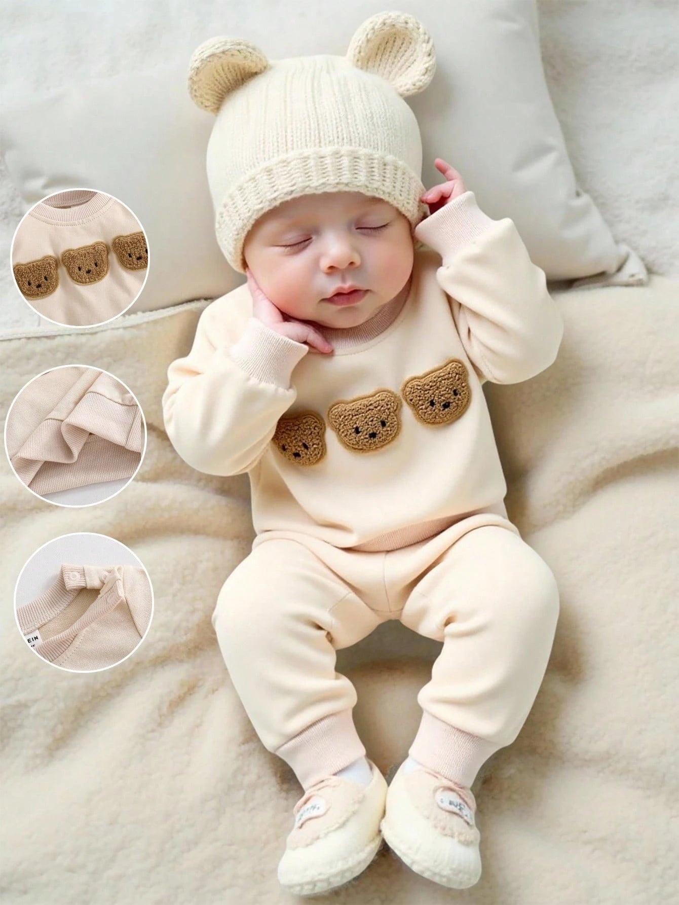 Newborn Baby Cartoon Bear Embroidered Sweatshirt & Pants 2 Pieces Outfit Set,Red Cute Graphic Holiday Clothes For Autumn Christmas Korean Style