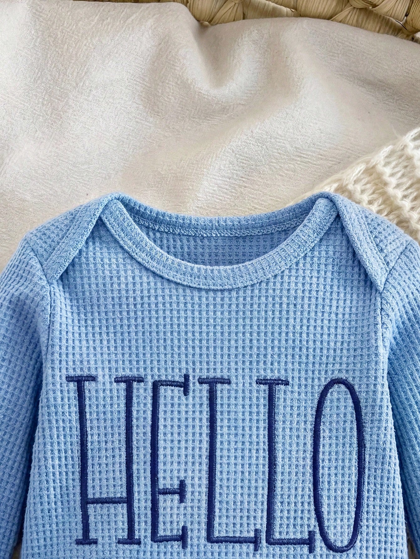Newborn Baby Girl Cute Casual Knitted Blue Embroidered Romper Pajamas