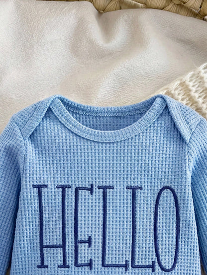 Newborn Baby Girl Cute Casual Knitted Blue Embroidered Romper Pajamas