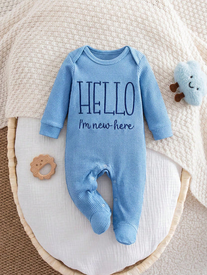 Newborn Baby Girl Cute Casual Knitted Blue Embroidered Romper Pajamas