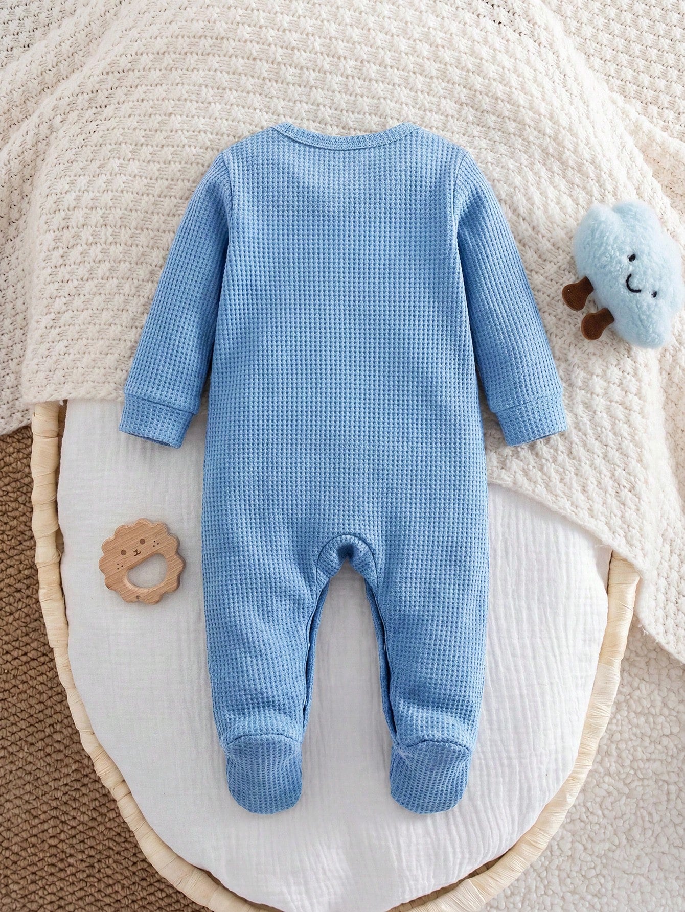 Newborn Baby Girl Cute Casual Knitted Blue Embroidered Romper Pajamas