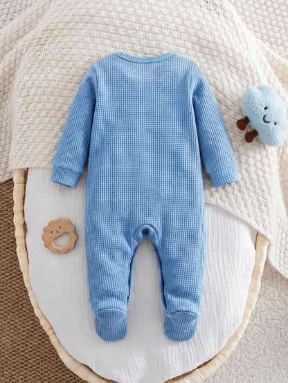 Newborn Baby Girl Cute Casual Knitted Blue Embroidered Romper Pajamas