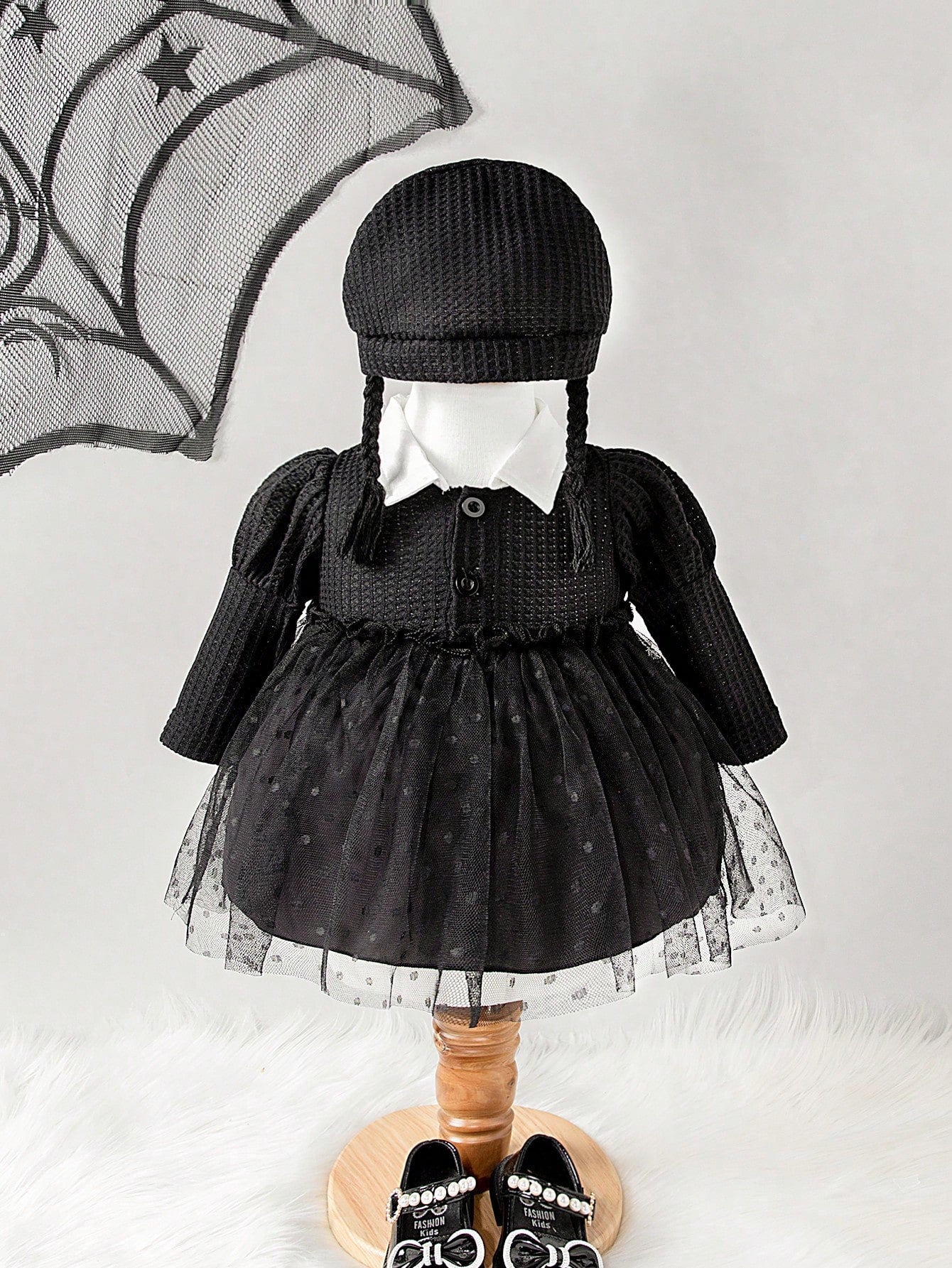 Newborn Baby Girl Halloween Braided Hat With Collar Mesh Dress Costume 2026 New Autumn Fashion Comfortable Cute
