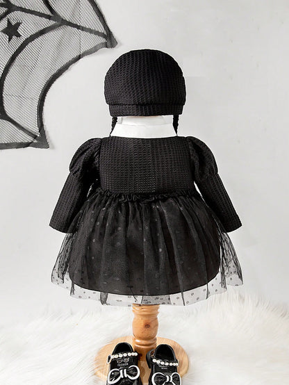 Newborn Baby Girl Halloween Braided Hat With Collar Mesh Dress Costume 2026 New Autumn Fashion Comfortable Cute