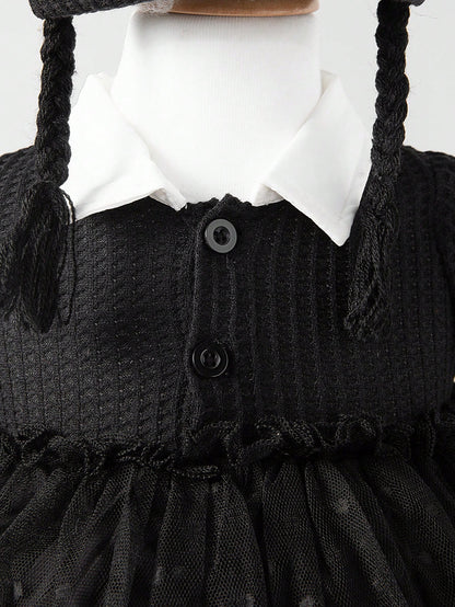 Newborn Baby Girl Halloween Braided Hat With Collar Mesh Dress Costume 2026 New Autumn Fashion Comfortable Cute