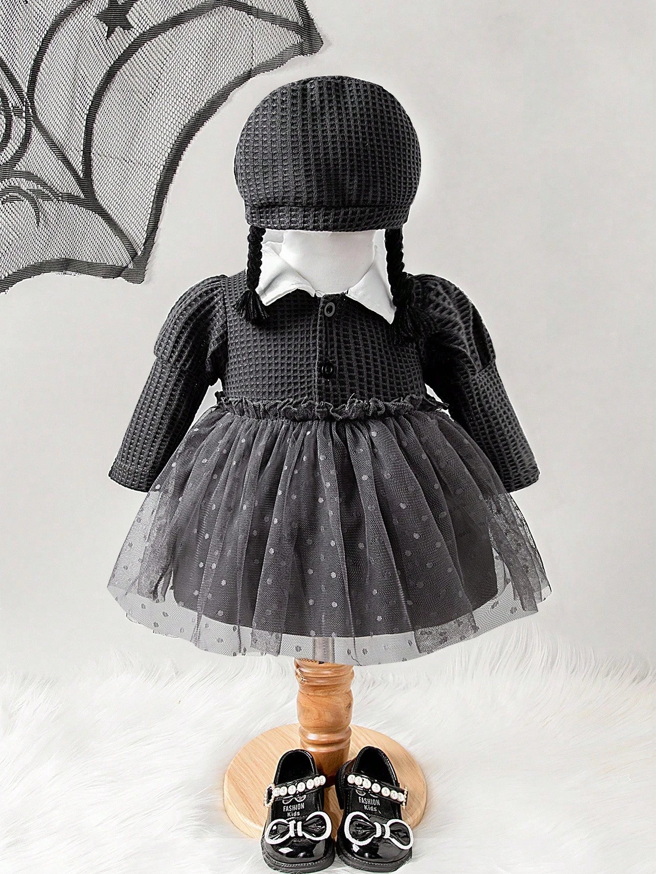 Newborn Baby Girl Halloween Braided Hat With Collar Mesh Dress Costume 2026 New Autumn Fashion Comfortable Cute