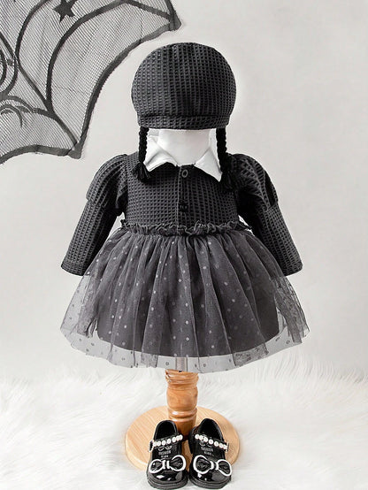Newborn Baby Girl Halloween Braided Hat With Collar Mesh Dress Costume 2026 New Autumn Fashion Comfortable Cute
