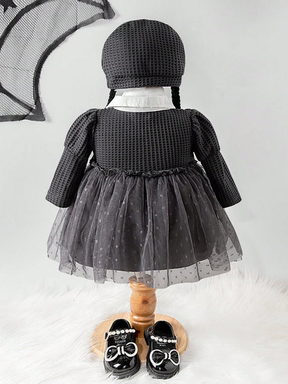 Newborn Baby Girl Halloween Braided Hat With Collar Mesh Dress Costume 2026 New Autumn Fashion Comfortable Cute