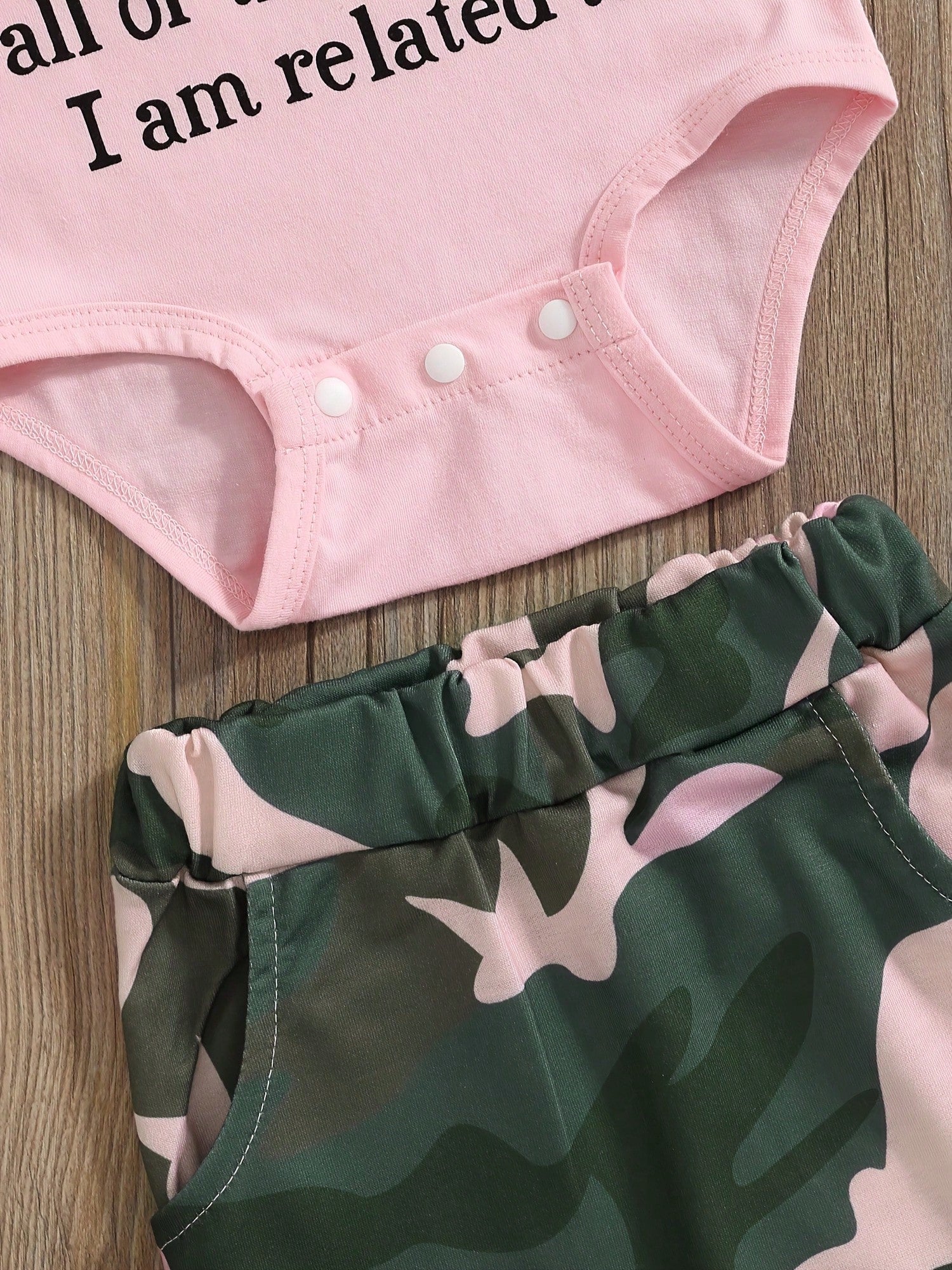 Newborn Baby Girl Summer Outfit Set Letter Print Short Sleeve Romper Bodysuit Camouflage Flared Pants Headband Set