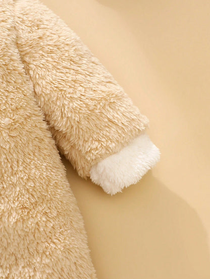 Newborn Bear Shaped Outfit, Includes Cute Bear 3D Shaped Hat, Bear Ear Hooded Long Sleeve Jumpsuit With Pants