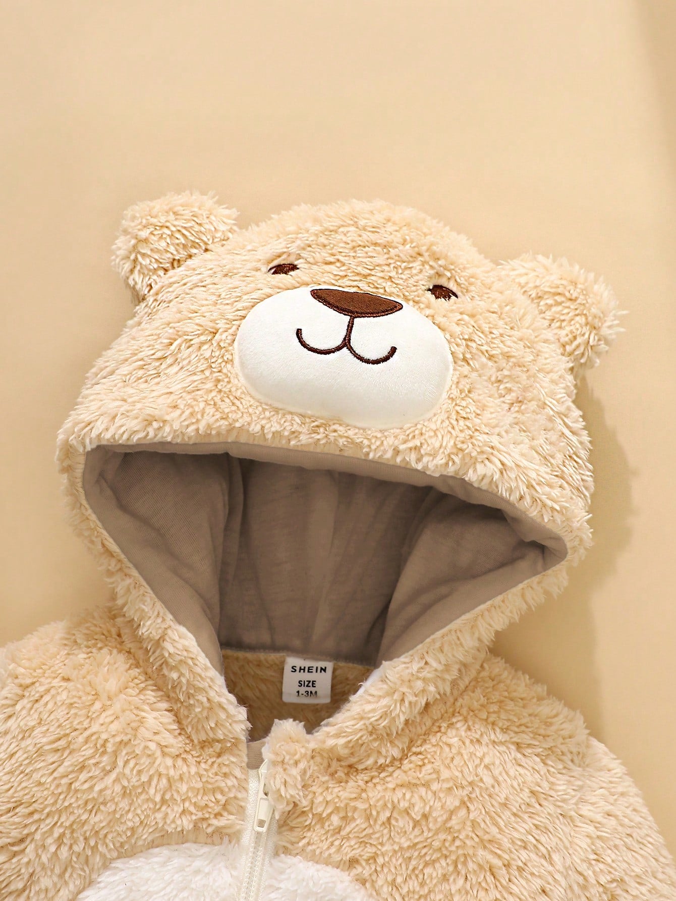 Newborn Bear Shaped Outfit, Includes Cute Bear 3D Shaped Hat, Bear Ear Hooded Long Sleeve Jumpsuit With Pants