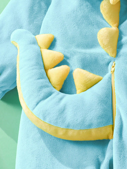 Newborn Cute Fun Crystal Plush Dinosaur 3D Shaped Long Sleeve Long Pants Romper