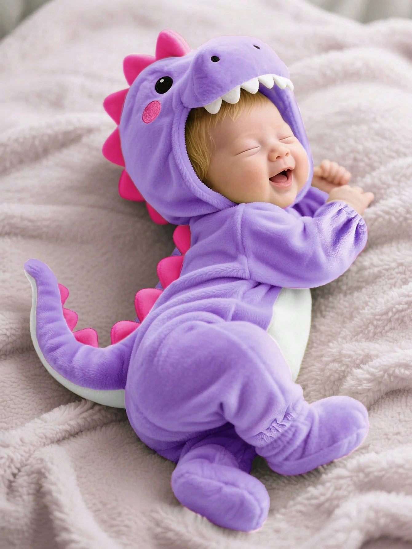 Newborn Cute Funny Crystal Plush 3D Dinosaur Shaped Romper, Long Sleeve & Pants Jumpsuit Baby Girl Dinosaur Clothes