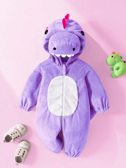 Newborn Cute Funny Crystal Plush 3D Dinosaur Shaped Romper, Long Sleeve & Pants Jumpsuit Baby Girl Dinosaur Clothes